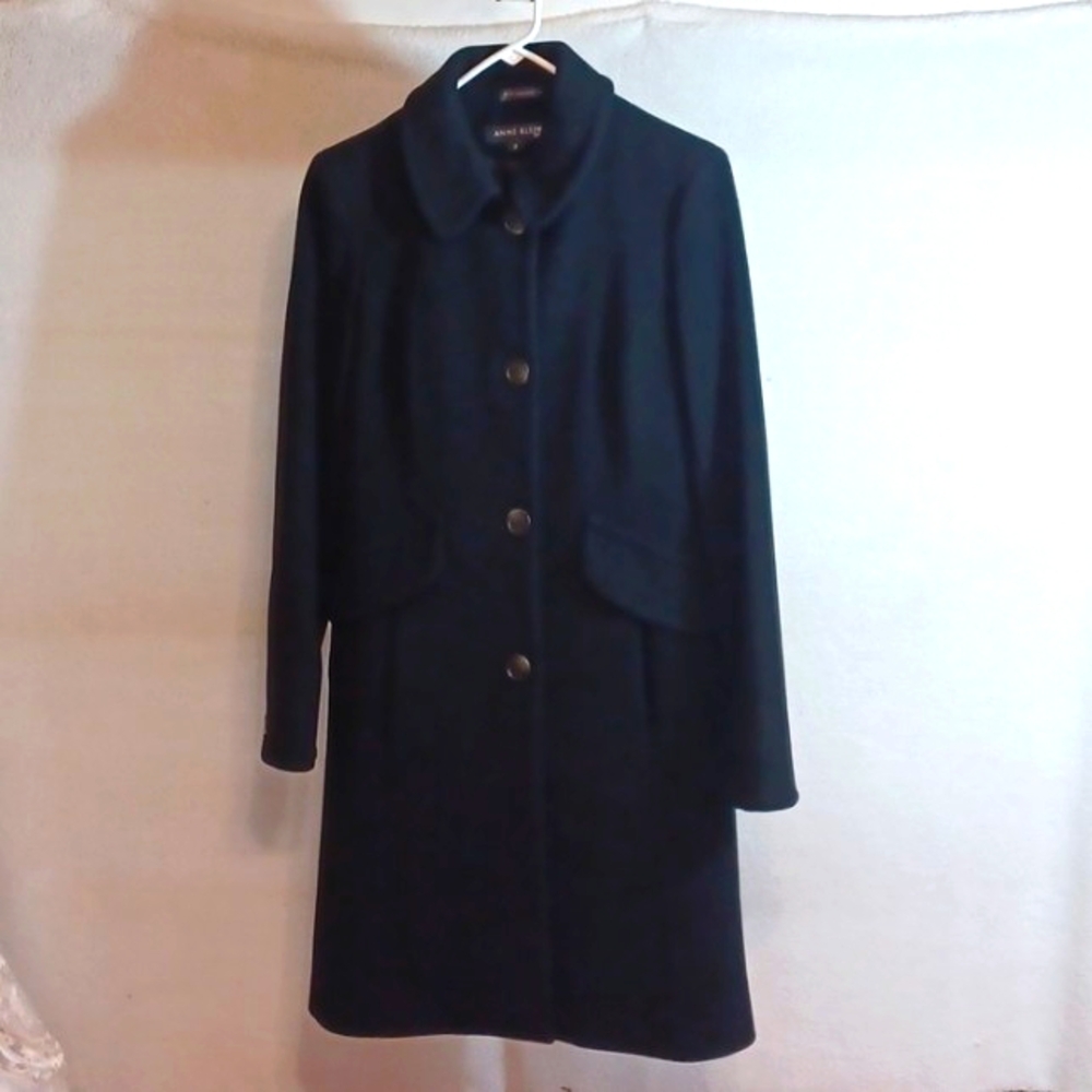 Ann Klien Womans Y2k 80 % Lambs Wool Black Coat 20 % Cashmere Lining Sz 2